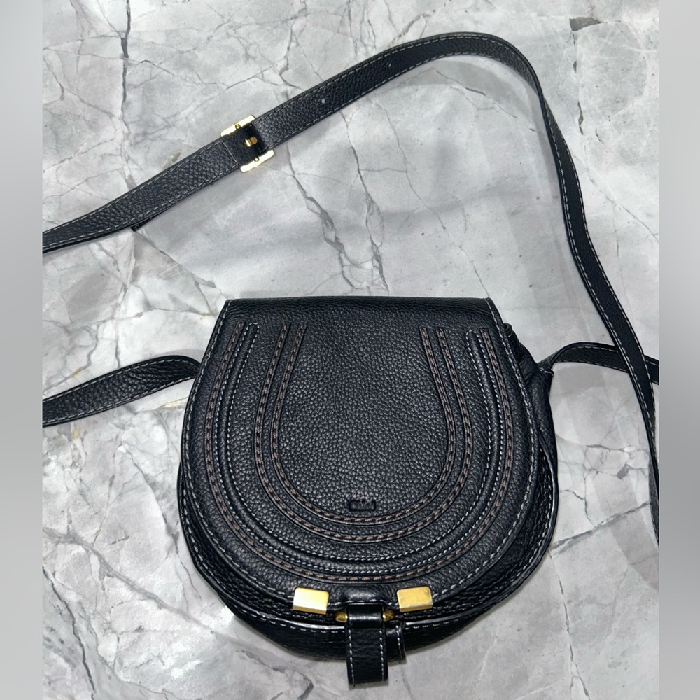 Chloe Small Marcie Saddle Bag In Grained Leather W Cardholder